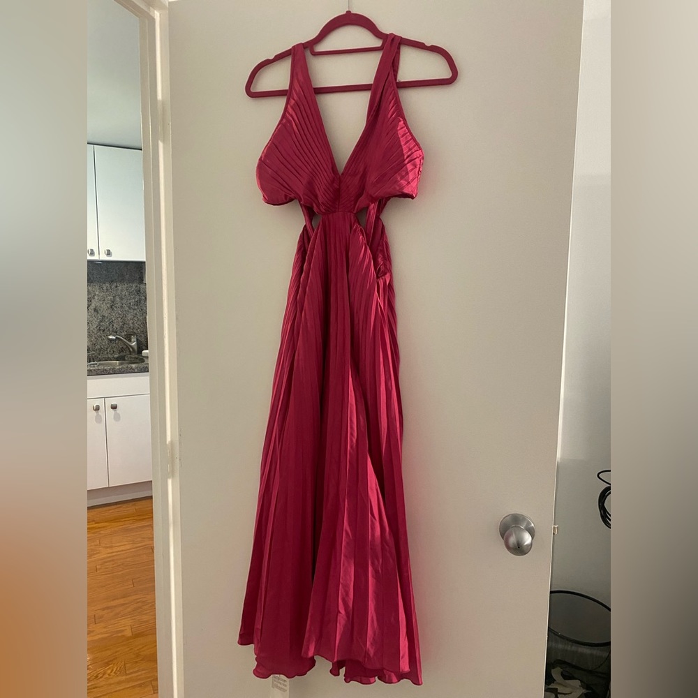 Abercrombie and fitch satin pleated cutout maxi dress